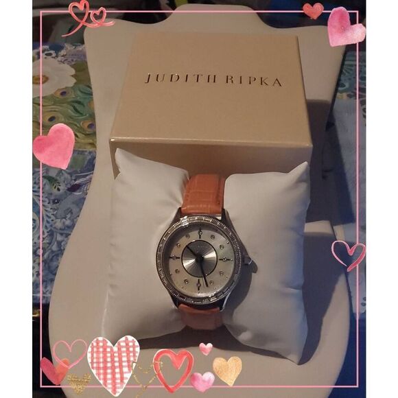 JUDITH RIPKA Mother-of-Pearl & CZ Pink Leather & Silver Harper Watch~1.5 Ct - Picture 1 of 6